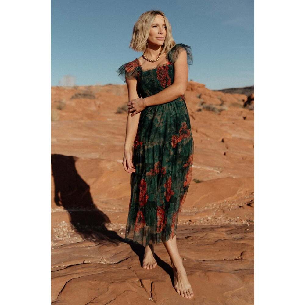 Baltic Born Clementine Tulle Midi Dress | Dark Green Floral Size MM